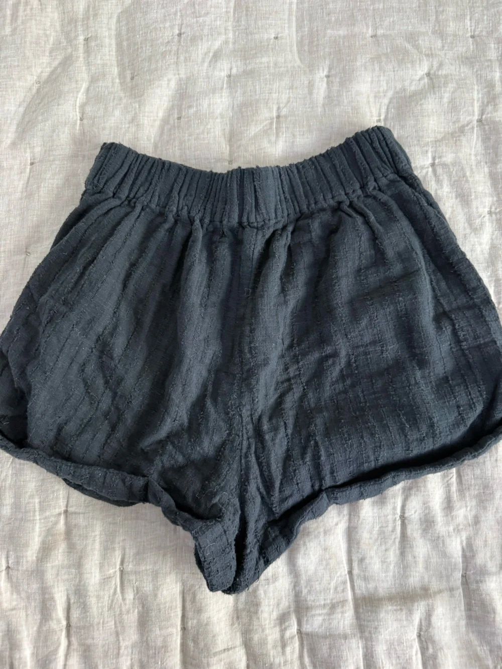 Free People Black Gauzy Elastic Waist Shorts Cuffed Pull On Size Medium